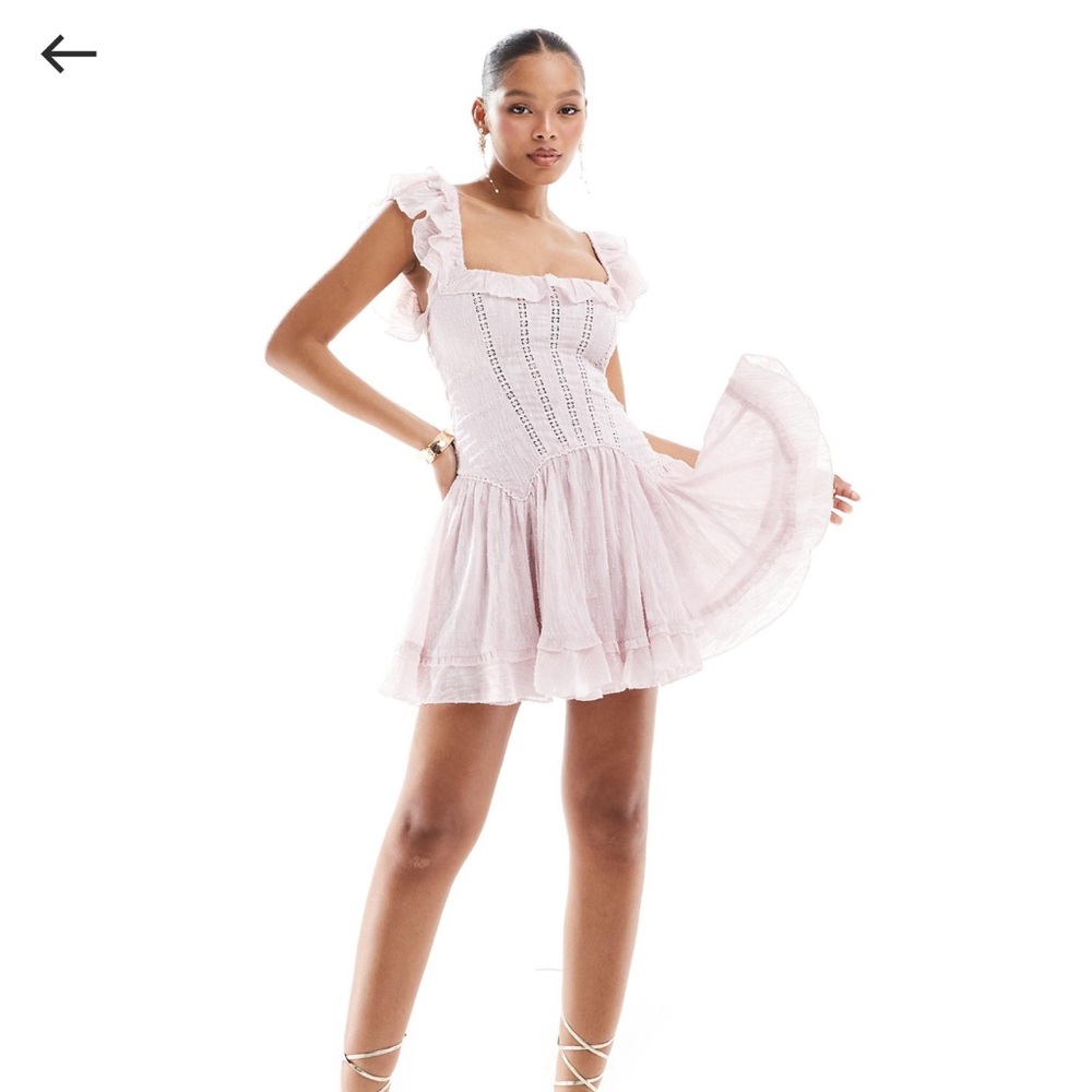 Frill mini dress with corset drop waist detail in pink